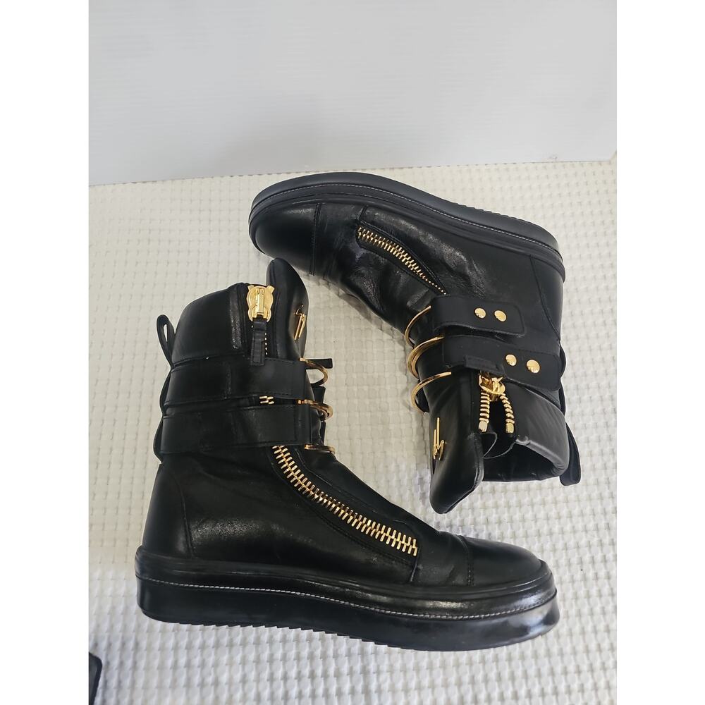 Giuseppe Zanotti Black Leather High Top Boot Sneakers Gold Zipper EU 43 - Picture 13 of 15